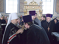 В Неделю 5-ю Великого поста митрополит Орловский и Болховский Антоний совершил богослужение с чином Пассии в храме Смоленской иконы Божией Матери г. Орла. 25 марта 2018 г.