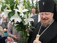 Установка креста на купол Свято-Троицкого храма г. Болхова, 9 июля 2009 г.